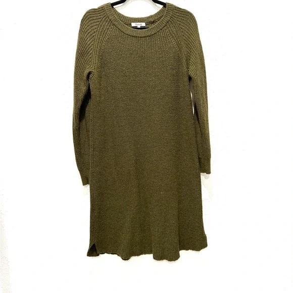 Madewell Dresses Madewell Olive Curved Hem Knit Wool Sweater
